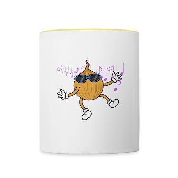 Musicien de notes de musique Cute Onion Dancing - Mug contrasté - blanc/jaune - Devant