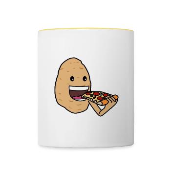 Jolie pizza aux pommes de terre mangeant des - Mug contrasté - blanc/jaune - Devant