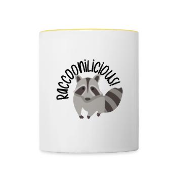 Raccoonilicious Cute Raccoon Wildlife Forest - Contrasting Mug - white/yellow - Front