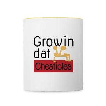Benchpress Powerlifter Growing Chesticles Ironic - Tasse zweifarbig - Weiß/Gelb - Vorne