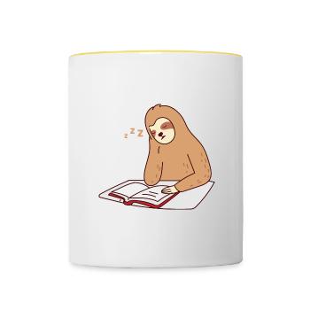 Livres paresseux lisant Sleeping Fatigué Lazy - Mug contrasté - blanc/jaune - Devant