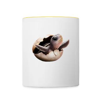 Schildkröte schlüpft aus dem Ei - Tasse zweifarbig - Weiß/Gelb - Vorne