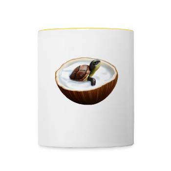 Bébé tortue dans le lait de - Mug contrasté - blanc/jaune - Devant