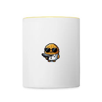 Croquettes de poulet drôle pépite de poulet dessin - Mug contrasté - blanc/jaune - Devant