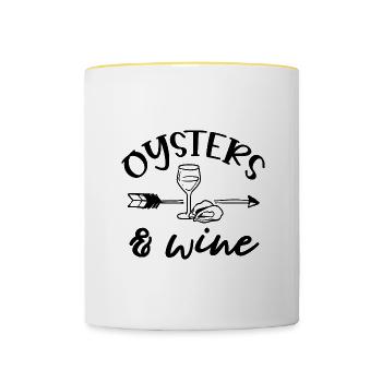 Chef de fruits de mer relaxant huîtres et vin - Mug contrasté - blanc/jaune - Devant