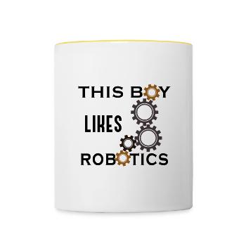 Junge mag Robotik Ironisches Zitat Robotertechnik - Tasse zweifarbig - Weiß/Gelb - Vorne