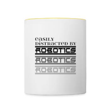 Distraits par la robotique : des robots à dictons - Mug contrasté - blanc/jaune - Devant