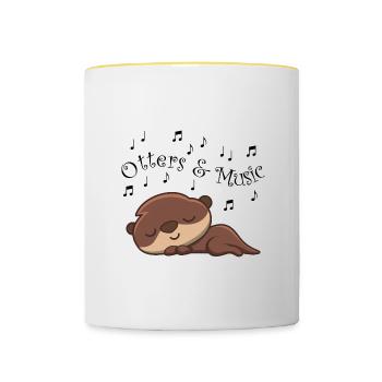 Loutres et notes de musique Clef de musicien Cute - Mug contrasté - blanc/jaune - Devant