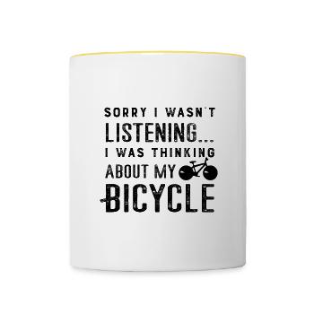 Je pense à mon vélo Hobby Sport Cardio Cycling - Mug contrasté - blanc/jaune - Devant