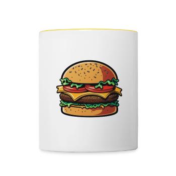 Hamburger Burger Fastfood Junkfood Käse Fleisch - Tasse zweifarbig - Weiß/Gelb - Vorne