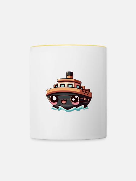 Fröhliches Schiff mit Augen - Tasse zweifarbig - Weiß/Gelb