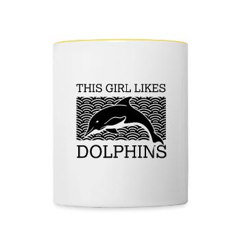 Fille aime les dauphins mignons animaux marins - Mug contrasté - blanc/jaune - Devant