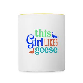 Girl Likes Geese Nature Wildlife Cute Goose - Contrasting Mug - white/yellow - Front