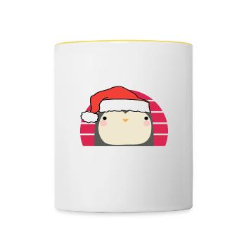 Weihnachten Pinguin - Tasse zweifarbig - Weiß/Gelb - Vorne