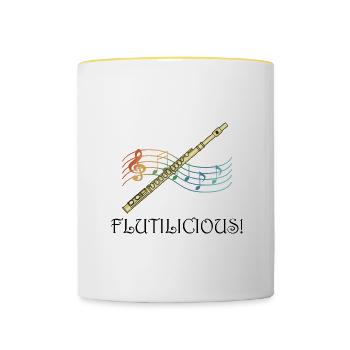 Flutilicious Flötenspieler Lustiges Sprichwort - Tasse zweifarbig - Weiß/Gelb - Vorne