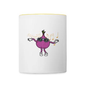 Casque de musicien Onion Dancing Music Notes - Mug contrasté - blanc/jaune - Devant