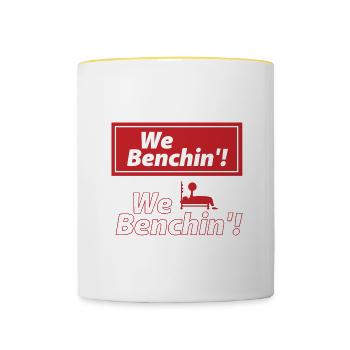 Benchin Funny Quote Gym Powerlifter Benchpress - Contrasting Mug - white/yellow - Front