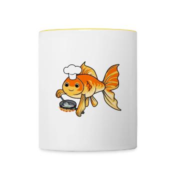 Ironic Goldfish Chef Cooking Aquaristics - Mug contrasté - blanc/jaune - Devant