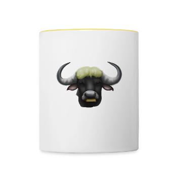 Niedlicher gezeichneter Büffel - Tasse zweifarbig - Weiß/Gelb - Vorne