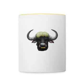 Niedlicher gezeichneter Büffel - Tasse zweifarbig - Weiß/Gelb - Vorne