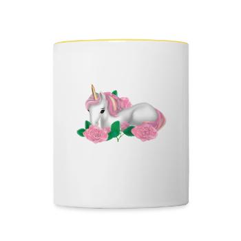 Unicorn in roses - Contrasting Mug - white/yellow - Front