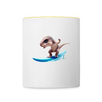 Der Surfer Dino - Tasse zweifarbig - Weiß/Gelb - Vorne