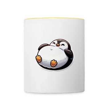 Fetter Pinguin Lustiger Pinguin Geschenk - Tasse zweifarbig - Weiß/Gelb - Vorne
