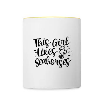 Fille aime les hippocampes mignon animal de la - Mug contrasté - blanc/jaune - Devant