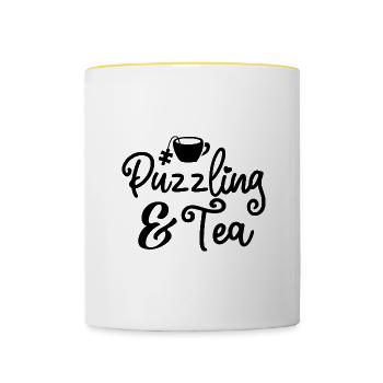 Puzzle et thé Relaxant Jigsaw Hobby Puzzling - Mug contrasté - blanc/jaune - Devant