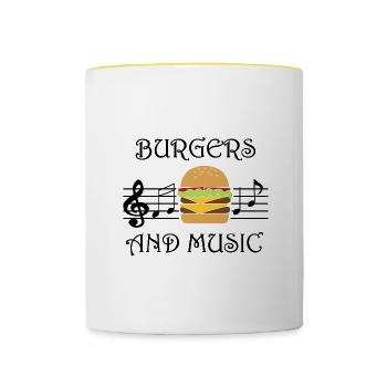 Hamburger et notes de musique Musicien Funny - Mug contrasté - blanc/jaune - Devant