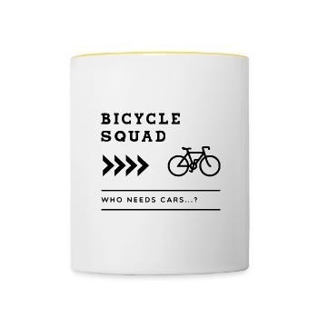 Cyclo-Squad : dicton ironique Mobility Nature - Mug contrasté - blanc/jaune - Devant
