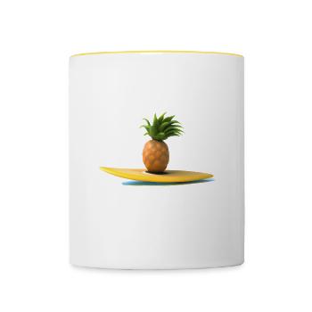 Surfende Ananas - Tasse zweifarbig - Weiß/Gelb - Vorne