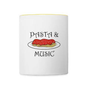 Pasta und Noten Notenschlüssel Klaviermusiker - Tasse zweifarbig - Weiß/Gelb - Vorne