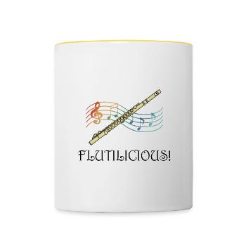 Flutilicious Funny Flute Player Orchestra Flutist - Contrasting Mug - white/yellow - Front