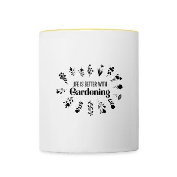 Life With Gardening Funny Saying Plants Gardener - Contrasting Mug - white/yellow - Front