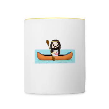 Jésus en kayak - Mug contrasté - blanc/jaune - Devant