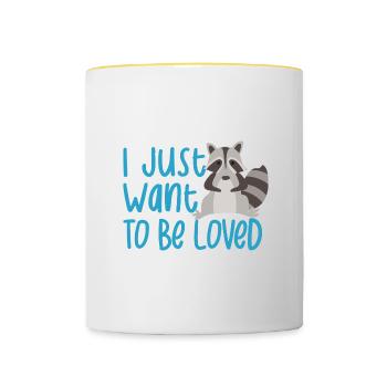 Aimer les ratons laveurs, dicton ironique, mignon - Mug contrasté - blanc/jaune - Devant