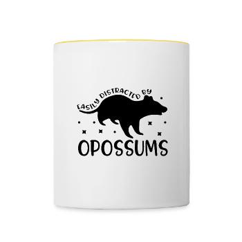 Distracted by Cute Opossums Wildlife Nature Animal - Contrasting Mug - white/yellow - Front