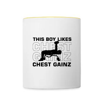 Un garçon aime Benchpress Ironic Gym Powerlifting - Mug contrasté - blanc/jaune - Devant