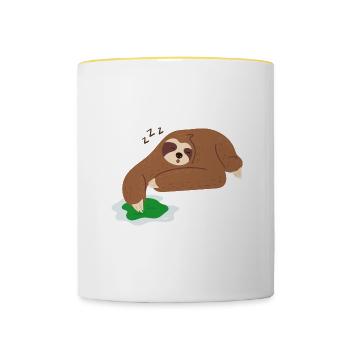 Faultier putzen Einschlafen Ironisch Lazy Sloth - Tasse zweifarbig - Weiß/Gelb - Vorne