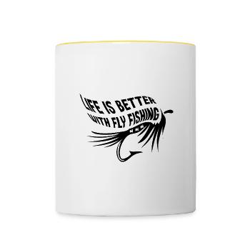 Fisherman Nature Hobby Life With Fly Fishing - Contrasting Mug - white/yellow - Front