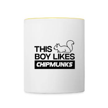 Boy Likes Squirrels and Chipmunks Cute Forest - Contrasting Mug - white/yellow - Front