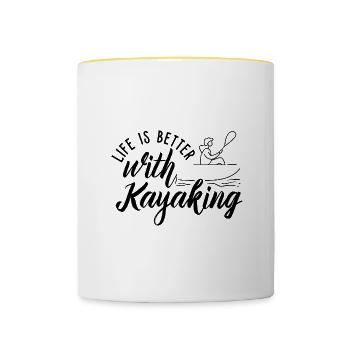 La vie avec le kayak, le canoë et les eaux vives - Mug contrasté - blanc/jaune - Devant