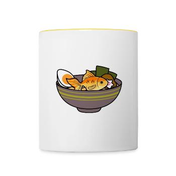 Goldfish Swimming in Ramen Ironic Japanese Food - Contrasting Mug - white/yellow - Front