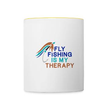 La pêche à la mouche comme thérapie Citation - Mug contrasté - blanc/jaune - Devant