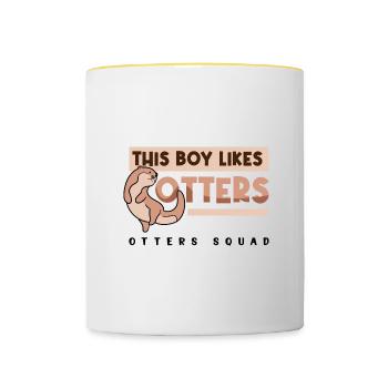 Un garçon aime les loutres, mignon animal sauvage - Mug contrasté - blanc/jaune - Devant