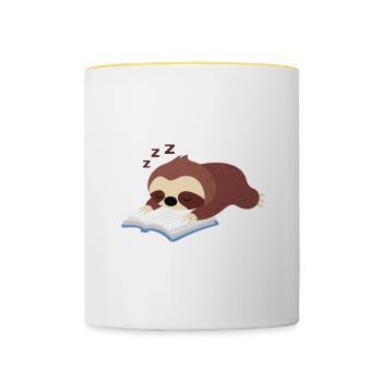 Lesendes Faultier beim Einschlafen Süßes Nagetier - Tasse zweifarbig - Weiß/Gelb - Vorne