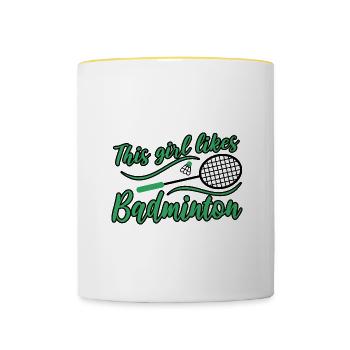 Une fille aime le badminton Shuttlecock Hobby - Mug contrasté - blanc/jaune - Devant