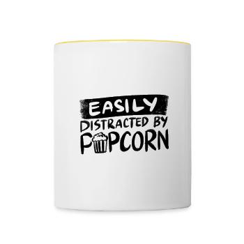 Abgelenkt durch Popcorn, das Mais isst - Tasse zweifarbig - Weiß/Gelb - Vorne