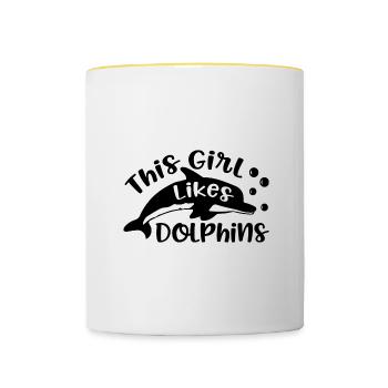 Fille aime les animaux marins Dauphins Océan - Mug contrasté - blanc/jaune - Devant